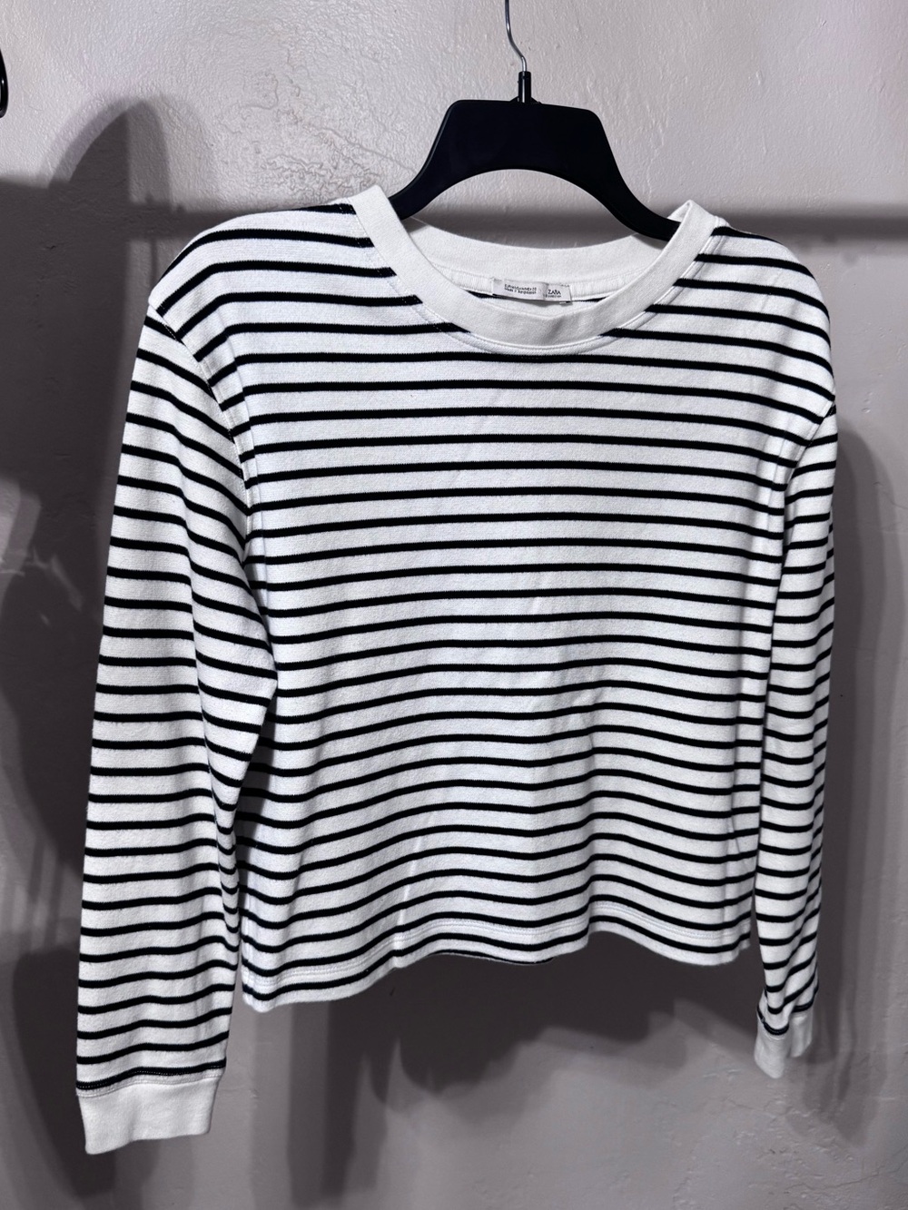 Zara Black and White Striped Long-Sleeve Crewneck White & Black Collection